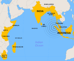 Indian Ocean Map of Effected Countries