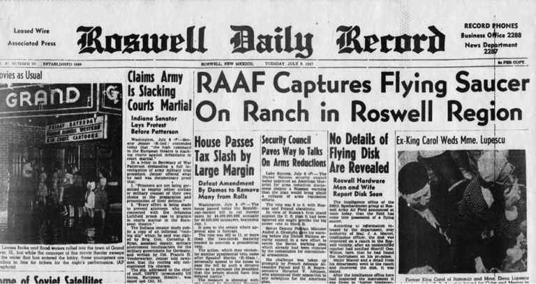Roswell Daily Record Newspaper on UFO Crash Site
