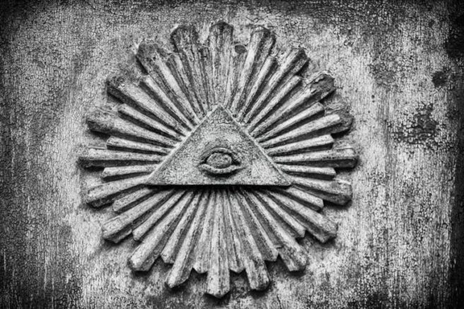 All seeing eye building engraved